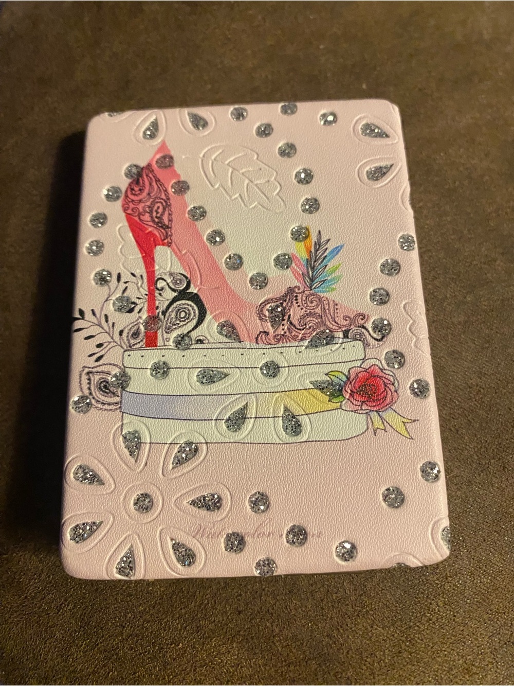 Pink Rhinestone Embellished High Compact Mirror